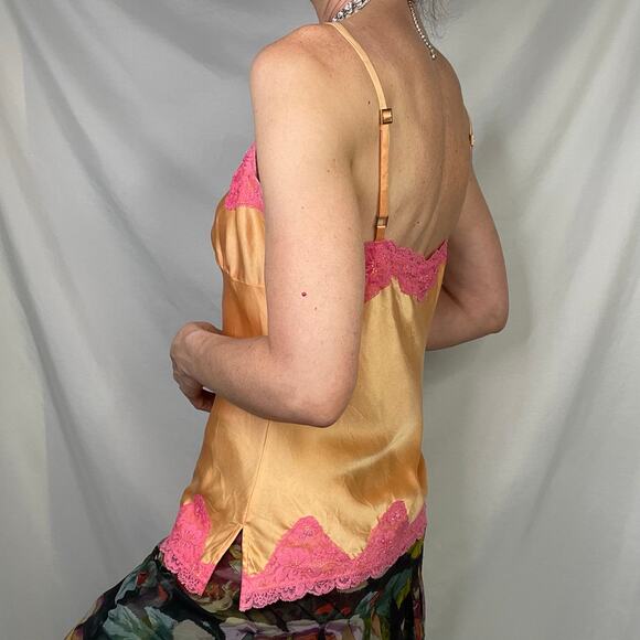 Express silk satin beaded lace trim camisole fairy‎ coquette vintage Y2K top M - Picture 11 of 14